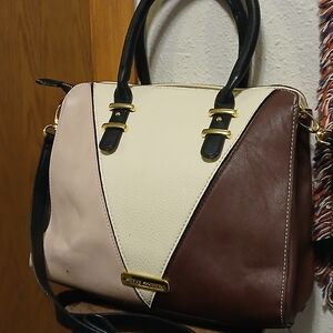 Steve Madden Tri-Color Satchel Handbag - Brown, Cream & Blush Pink - Crossbody